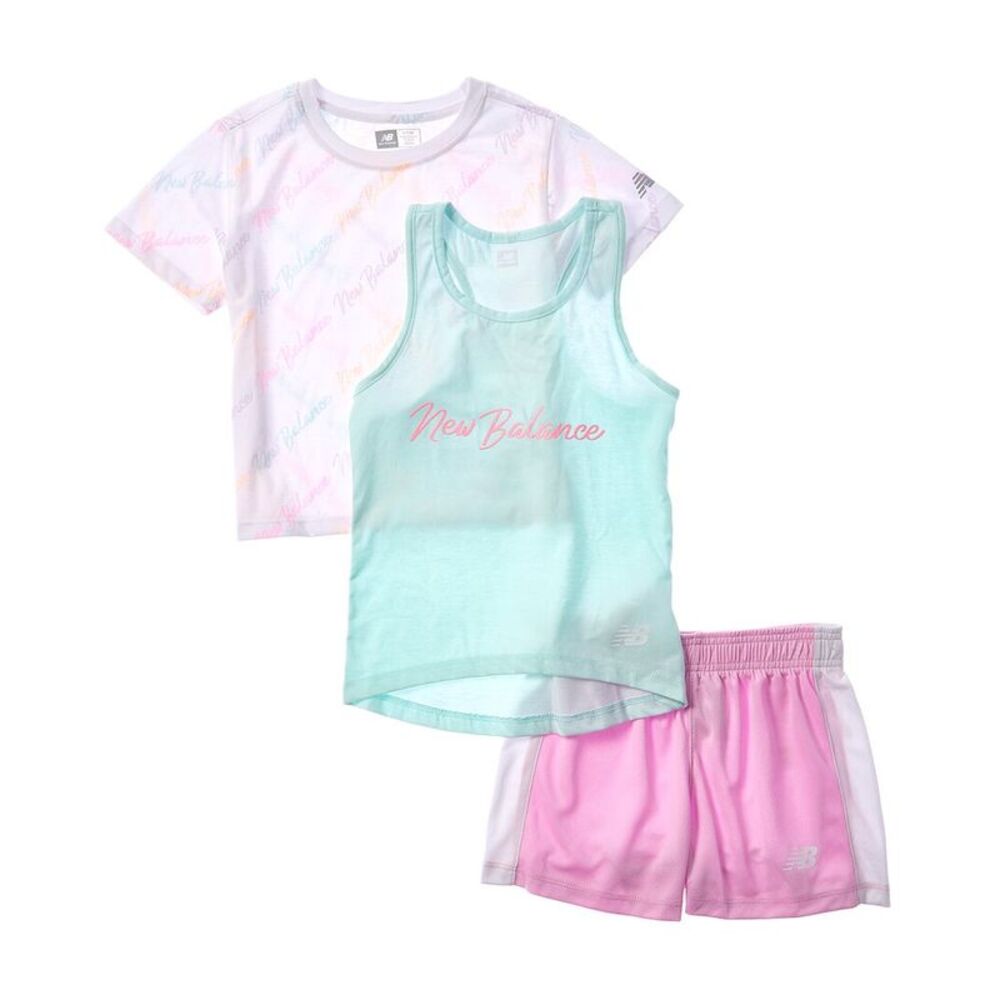 New Balance Girls  3Pc Set T-Shirt, Tank, & Mesh Short Set, Multi